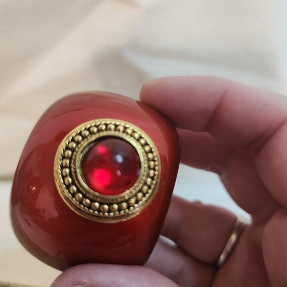 Set of 4 Red Gold Gem Napkin Rings with Box Made in India Holiday Table Deco - Picture 2 of 15